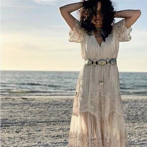 Spell Maggie Cream Lace Midi Dress